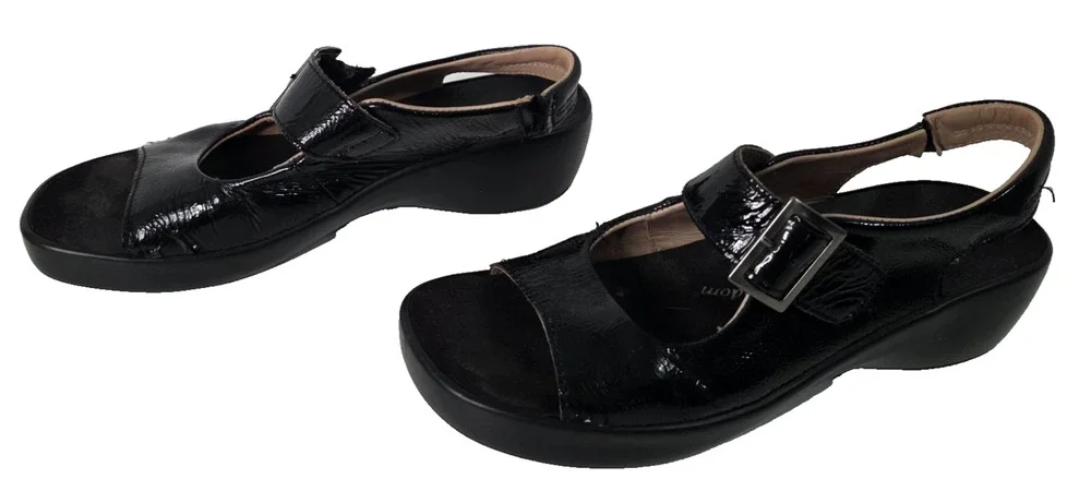 Barefoot Freedom Womens 8.5M Black Patent Leather Slingback Comfort Sandals